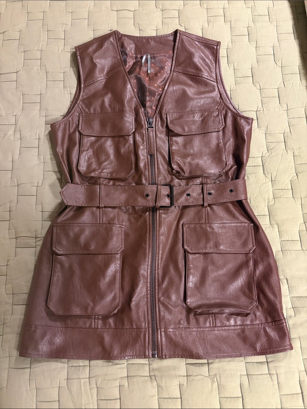 Anthropologie Faux Leather Long Vest, Size S